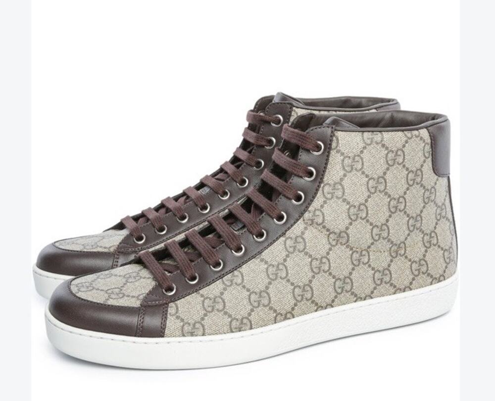 Gucci GG Supreme Monogram High Top Sneakers Brown 10G US 10.5 Men